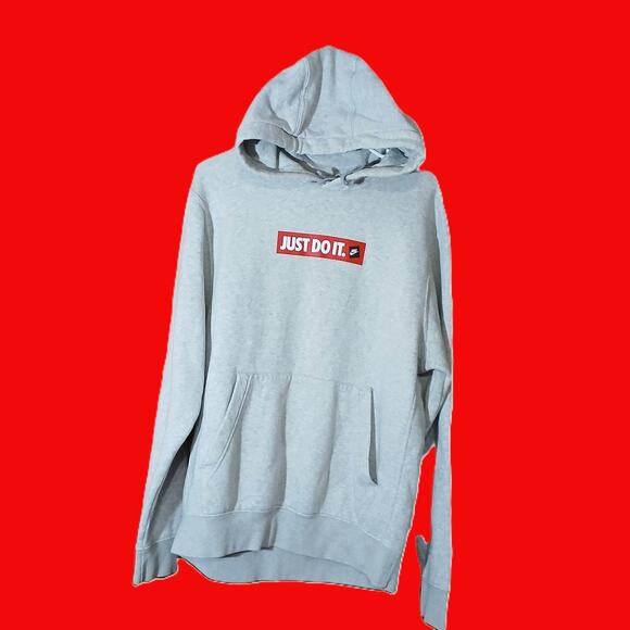 Nike Hoodie Sweatshirt Men’s Size Medium Gray Pullover Box Logo Just Do It - Picture 1 of 7